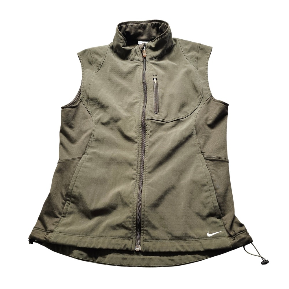 Nike Golf Softshell Vest Womens Medium Olive Green Full Zip Waffle Fleece Lined